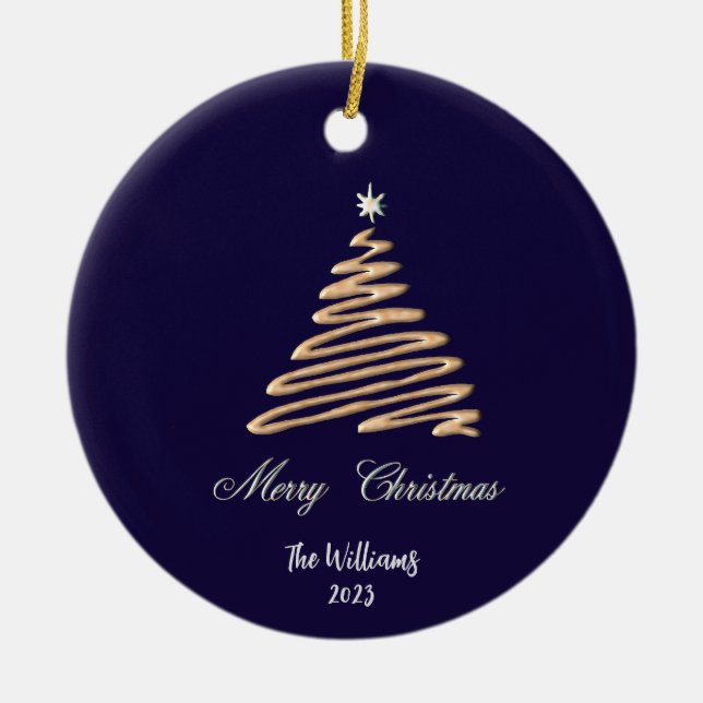 Personalised Gold Christmas Tree Ceramic Ornament (Front)