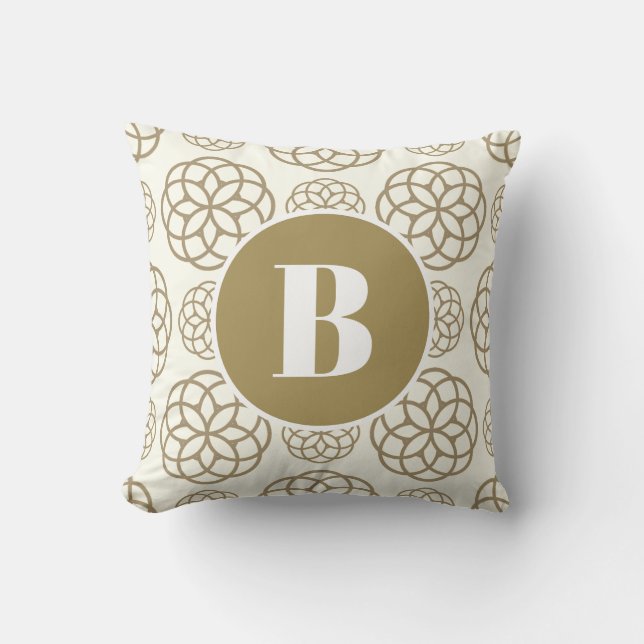 Personalised Gold Circle Pattern Monogrammed Cushion (Front)