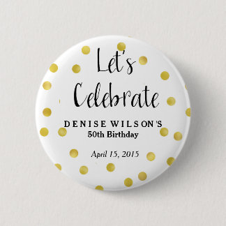 Personalised Gold Confetti Celebration Favour 6 Cm Round Badge