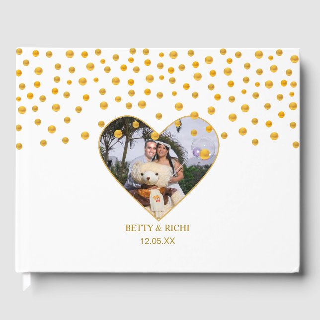 Personalised Gold Confetti on White Guest Book (Front)