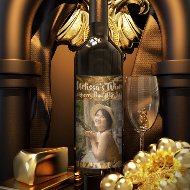 Personalised Gold Crinkle Foil Sparkle Photo Wine Label (Creator Uploaded)