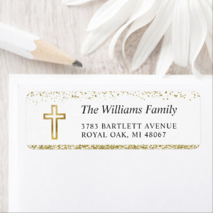 Personalised Gold Cross Religious Return Address Label