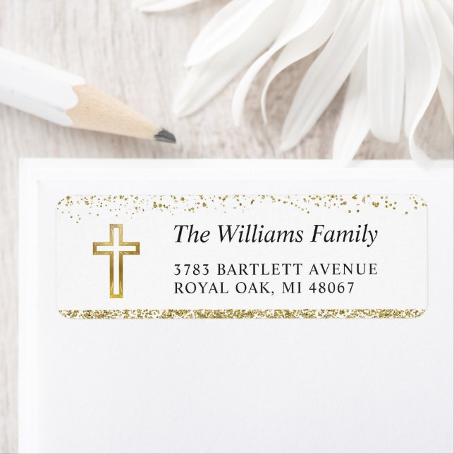 Personalised Gold Cross Religious Return Address Return Address Label (Insitu)