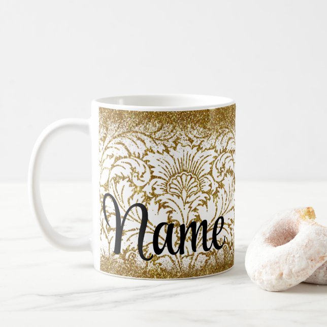 Personalised Gold Design Coffee Mug Cup (With Donut)