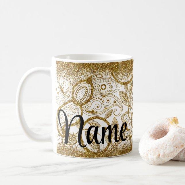 Personalised Gold Design Coffee Mug Cup (With Donut)