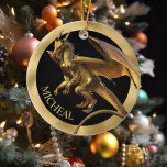 Personalised Gold Dragon Fantasy  Ceramic Ornament<br><div class="desc">This design may be personalised in the area provided by changing the photo and/or text. Or it can be customised by clicking Personalise this Template and then choosing the click to customise further option and delete or change the colour of the background, add text, change the text colour or style,...</div>