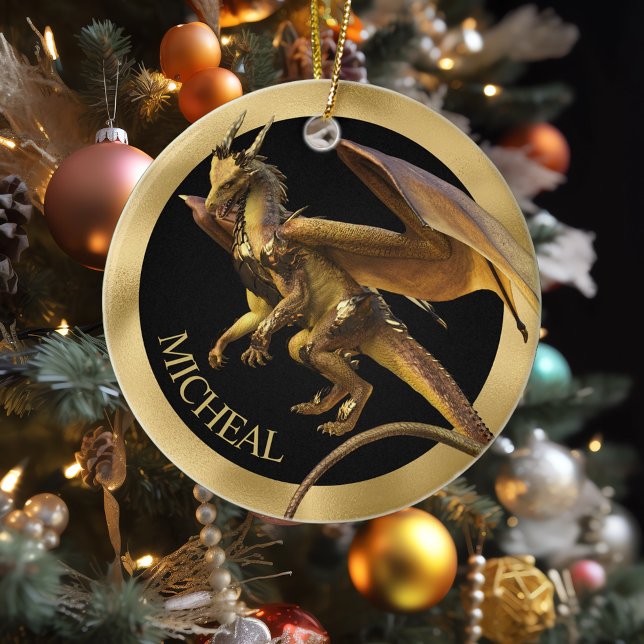 Personalised Gold Dragon Fantasy  Ceramic Ornament (Creator Uploaded)