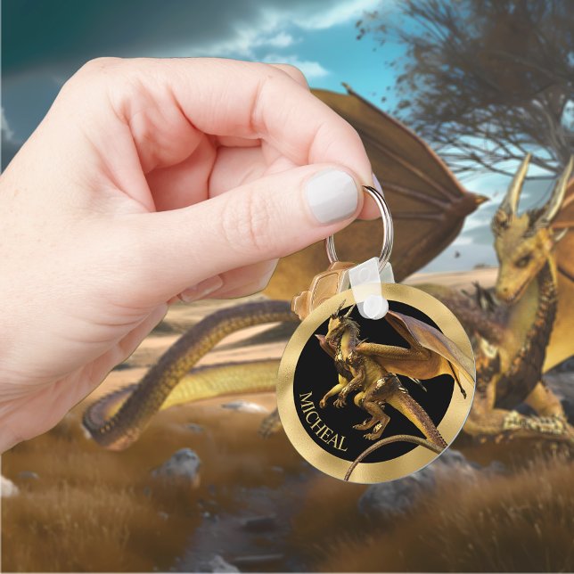 Personalised Gold Dragon Fantasy Keychain (Creator Uploaded)