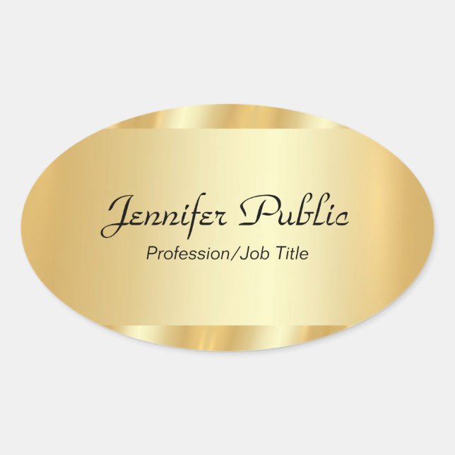 Personalised Gold Elegant Script Glamour Template Oval Sticker (Front)