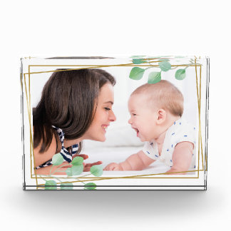 Personalised Gold & Eucalyptus Elegant Minimalist Photo Block