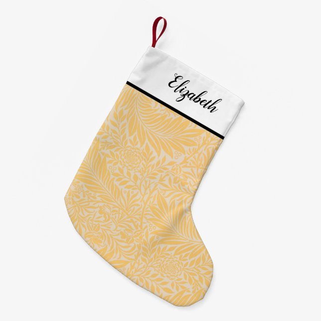 Personalised Gold Floral Pattern Small Christmas Stocking (Front (Hanging))