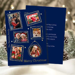 Personalised Gold Foil 6 Photo Christmas Collage Holiday Card
