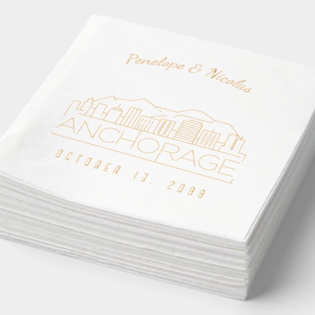 Personalised Gold Foil Anchorage Wedding Napkins (Detail)