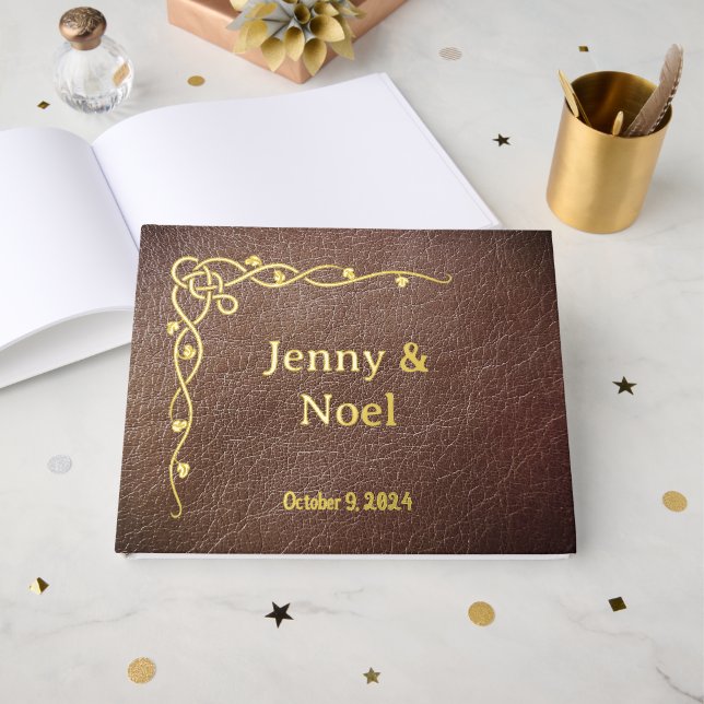 Personalised Gold Foil And Faux Leather  Guest Book (Front Open)