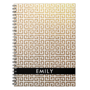 Personalised Gold Foil and White Greek Key Notebook