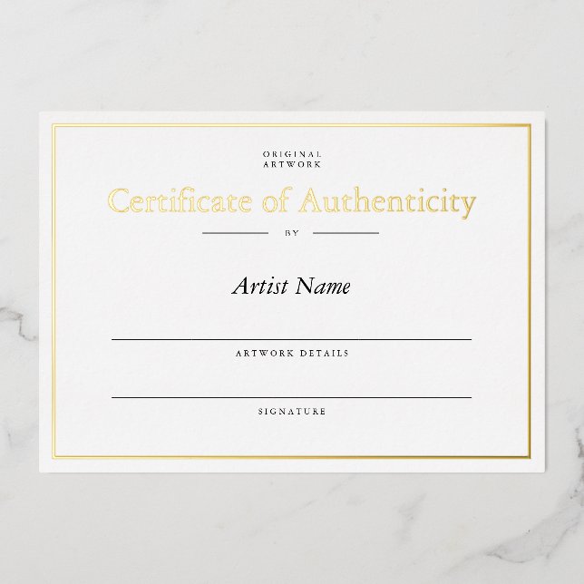 Personalised Gold Foil Certificate of Authenticity (Front)