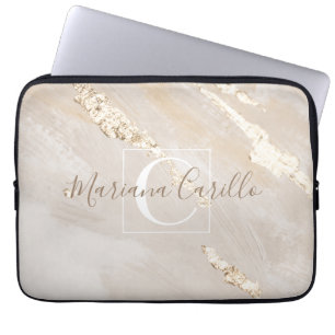 Personalised Gold Foil Marble Monogram Laptop Sleeve