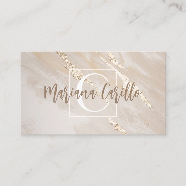 Personalised Gold Foil Marble Monogram Script Business Card (Front)