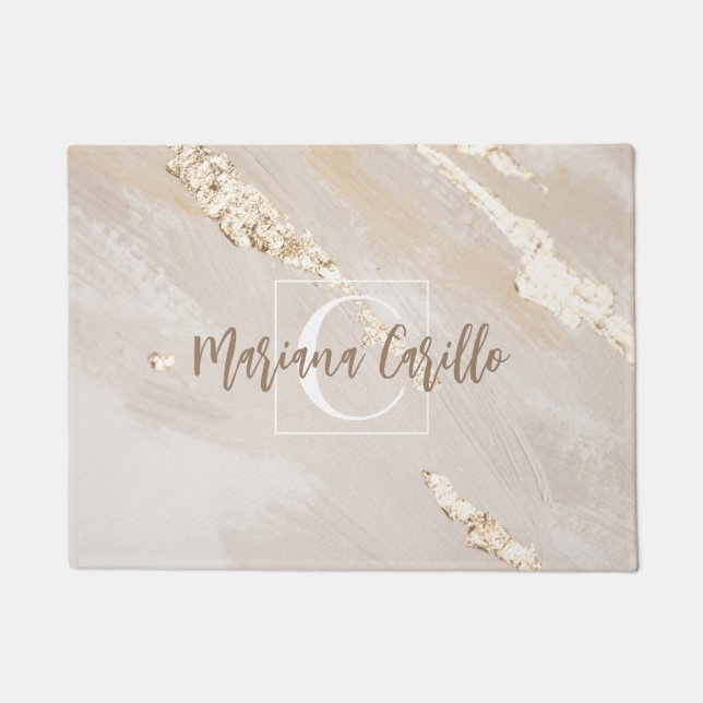 Personalised Gold Foil Marble Monogram Script  Doormat (Front)