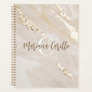 Personalised Gold Foil Marble Monogram Script  Planner