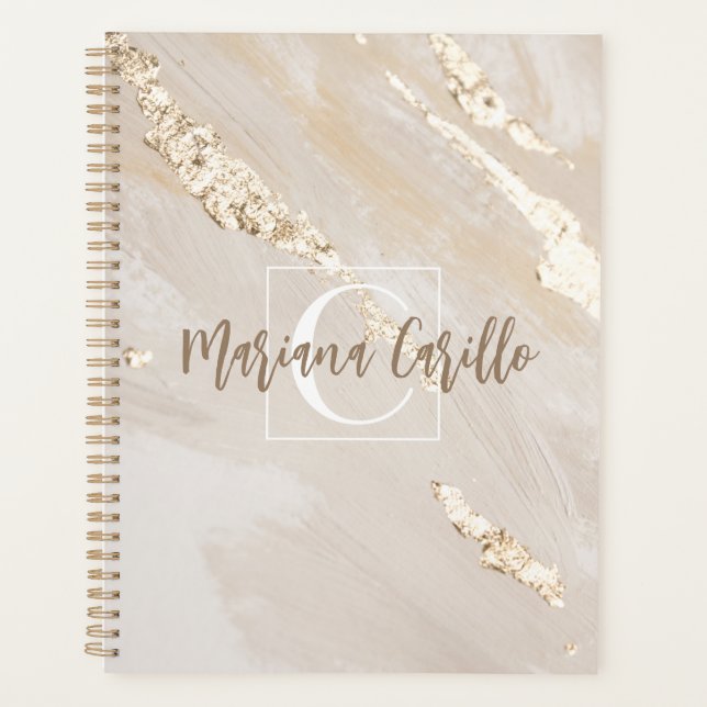 Personalised Gold Foil Marble Monogram Script  Planner (Front)