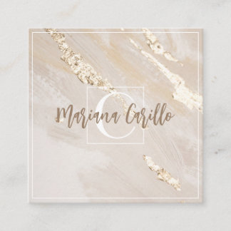 Personalised Gold Foil Marble Monogram Script  Square Business Card