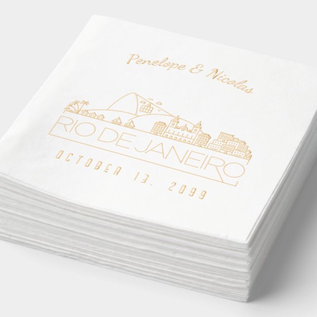 Personalised Gold Foil Rio De Janeiro Napkins (Detail)