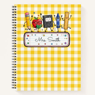 Personalised Gold Gingham Teacher Notebook
