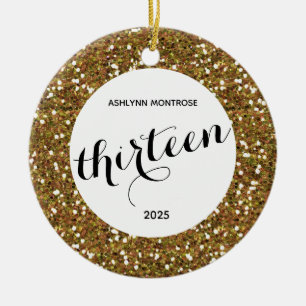 Personalised Gold Glitter 13th Birthday Ceramic Ornament