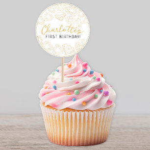 Personalised Gold Glitter 1st Birthday Party Classic Round Sticker