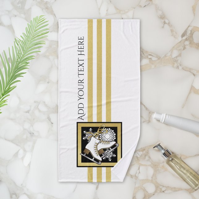 Personalised Gold Glitter Black White Ice Skate Bath Towel Set (Creator Uploaded)