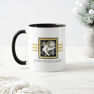Personalised Gold Glitter Black White Ice Skates Mug
