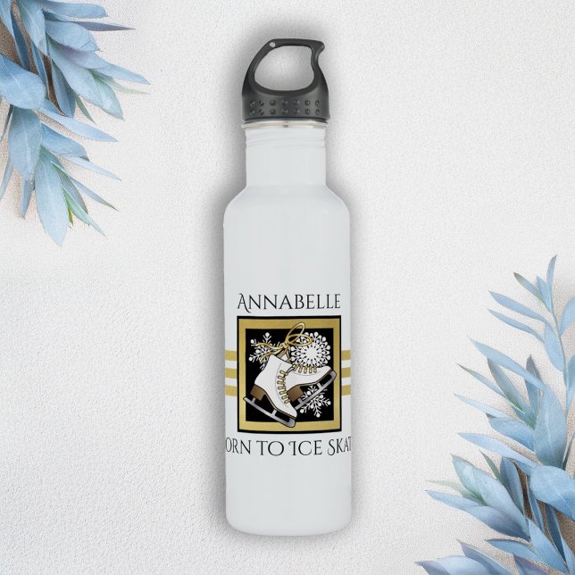 Personalised Gold Glitter Black White Ice Skating 710 Ml Water Bottle (Creator Uploaded)