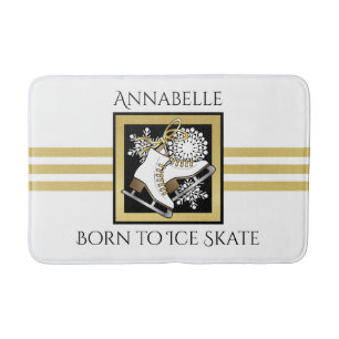 Personalised Gold Glitter Black White Ice Skating Bath Mat