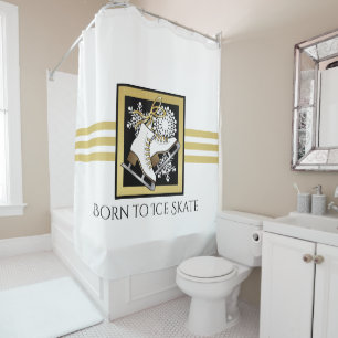 Personalised Gold Glitter Black White Ice Skating Shower Curtain
