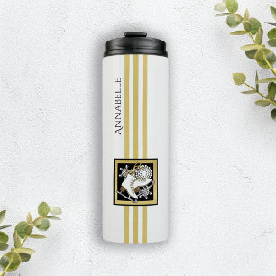 Personalised Gold Glitter Black White Ice Skating Thermal Tumbler