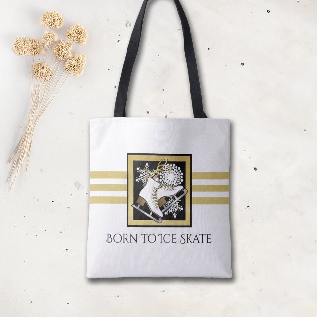 Personalised Gold Glitter Black White Ice Skating Tote Bag (Creator Uploaded)
