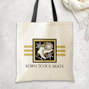 Personalised Gold Glitter Black White Ice Skating Tote Bag
