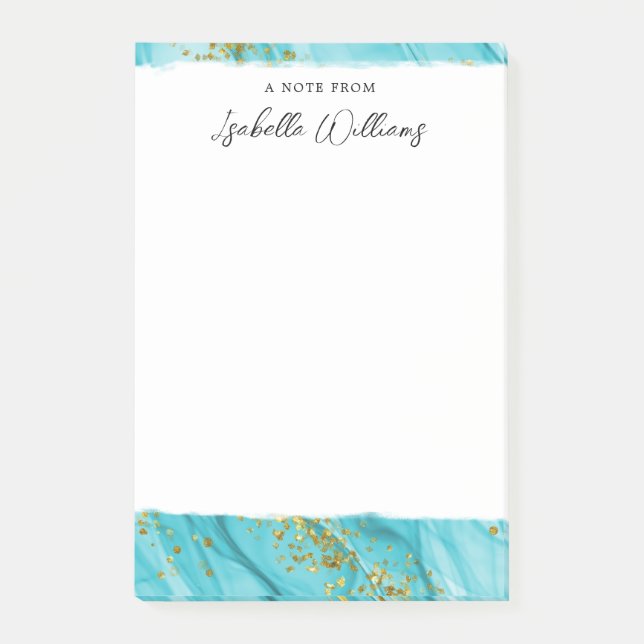 Personalised Gold Glitter Blue Watercolor Post-it Notes (Front)
