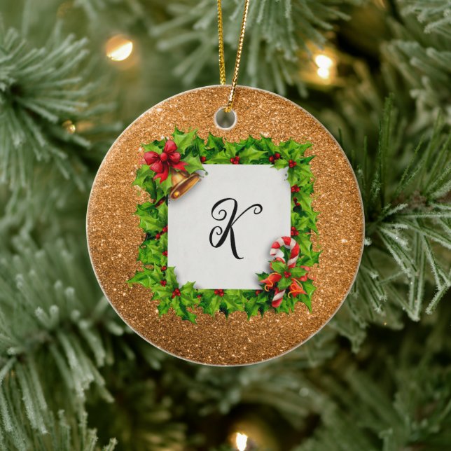 Personalised Gold Glitter Christmas Ceramic Ornament (Tree)