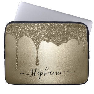 Personalised Gold Glitter Drip Laptop Sleeve