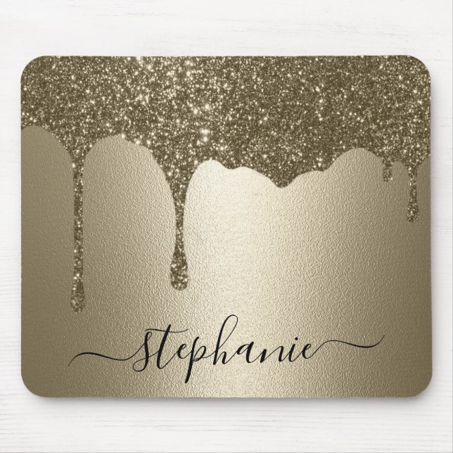 Personalised Gold Glitter Drip  Mouse Pad (Front)