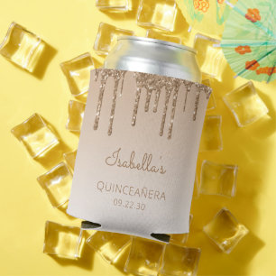 Personalised Gold Glitter Drip Quinceañera Can Cooler
