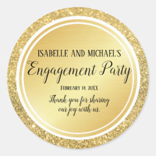 Personalised Gold Glitter Engagement Thank You Classic Round Sticker