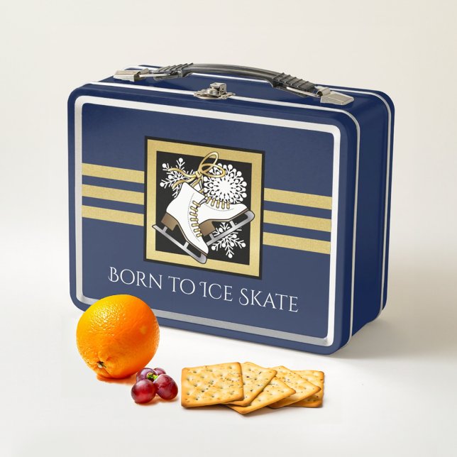 Personalised Gold Glitter Ice Skating Blue Metal Lunch Box (Creator Uploaded)