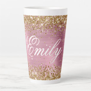 Personalised Gold Glitter Light Pink Foil Latte Mug
