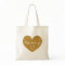 Personalised gold glitter love heart tote bag