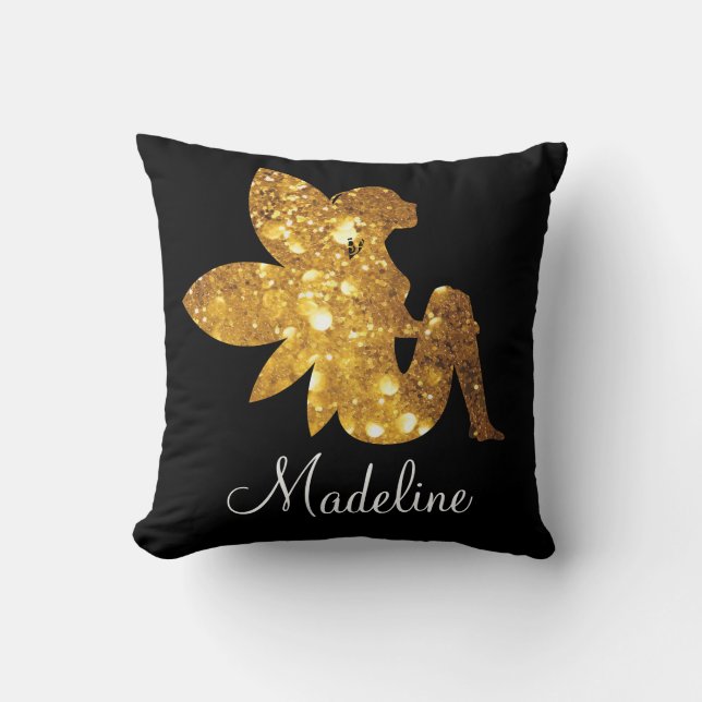 Personalised Gold Glitter Magical Fairy Cushion (Front)