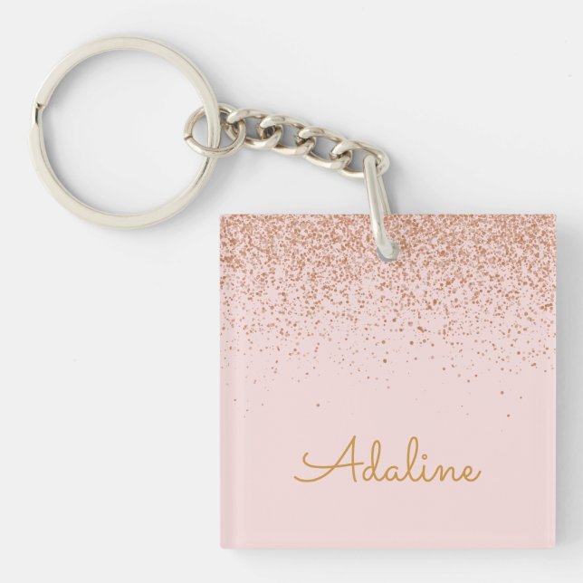 Personalised Gold Glitter Monogram Name Key Ring (Front)