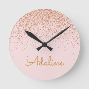 Personalised Gold Glitter Monogram Name Round Clock